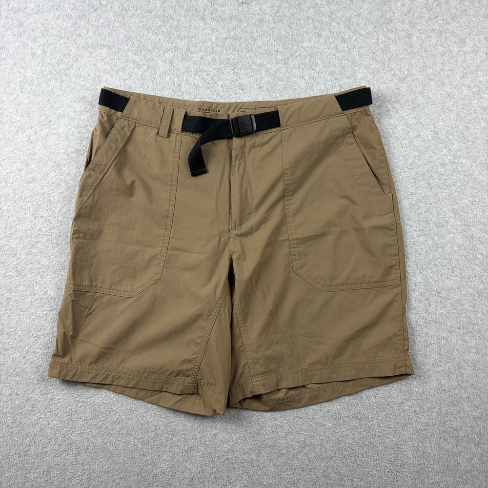 Mountain Hardwear Hiking Shorts Mens 34 Khaki Tan Belted Nylon Zip Pocket Gorp